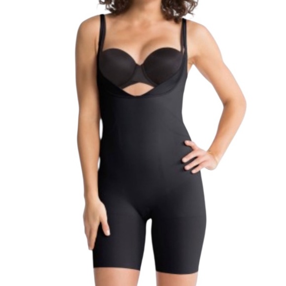 Spanx Bodysuit Shapewear Slimmer & Shine Firm Control Open Bust Black 2325 Small - Picture 1 of 9